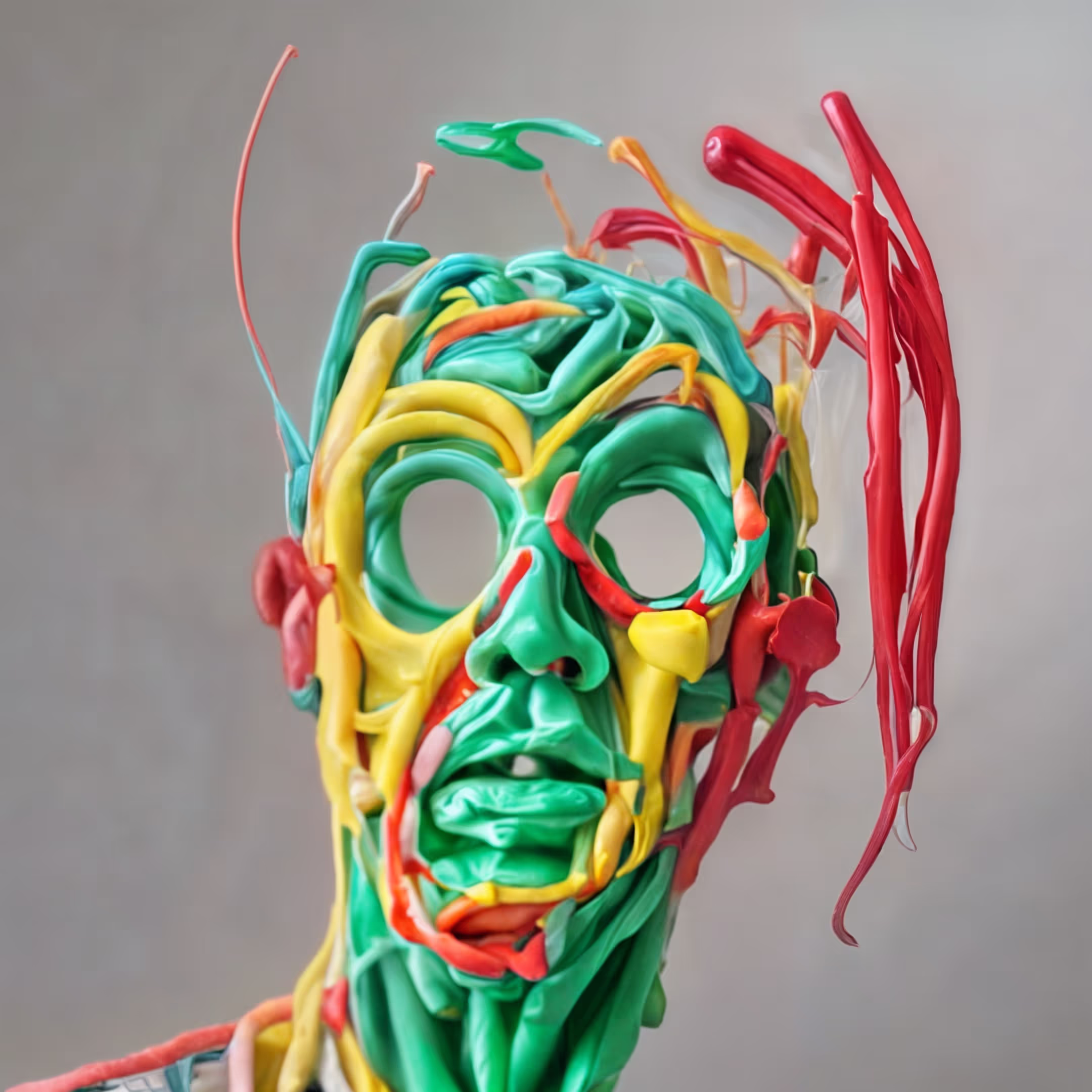 A sculpture of a man's face made out of wires