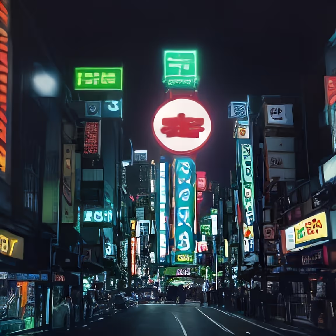 A city street filled with lots of neon signs