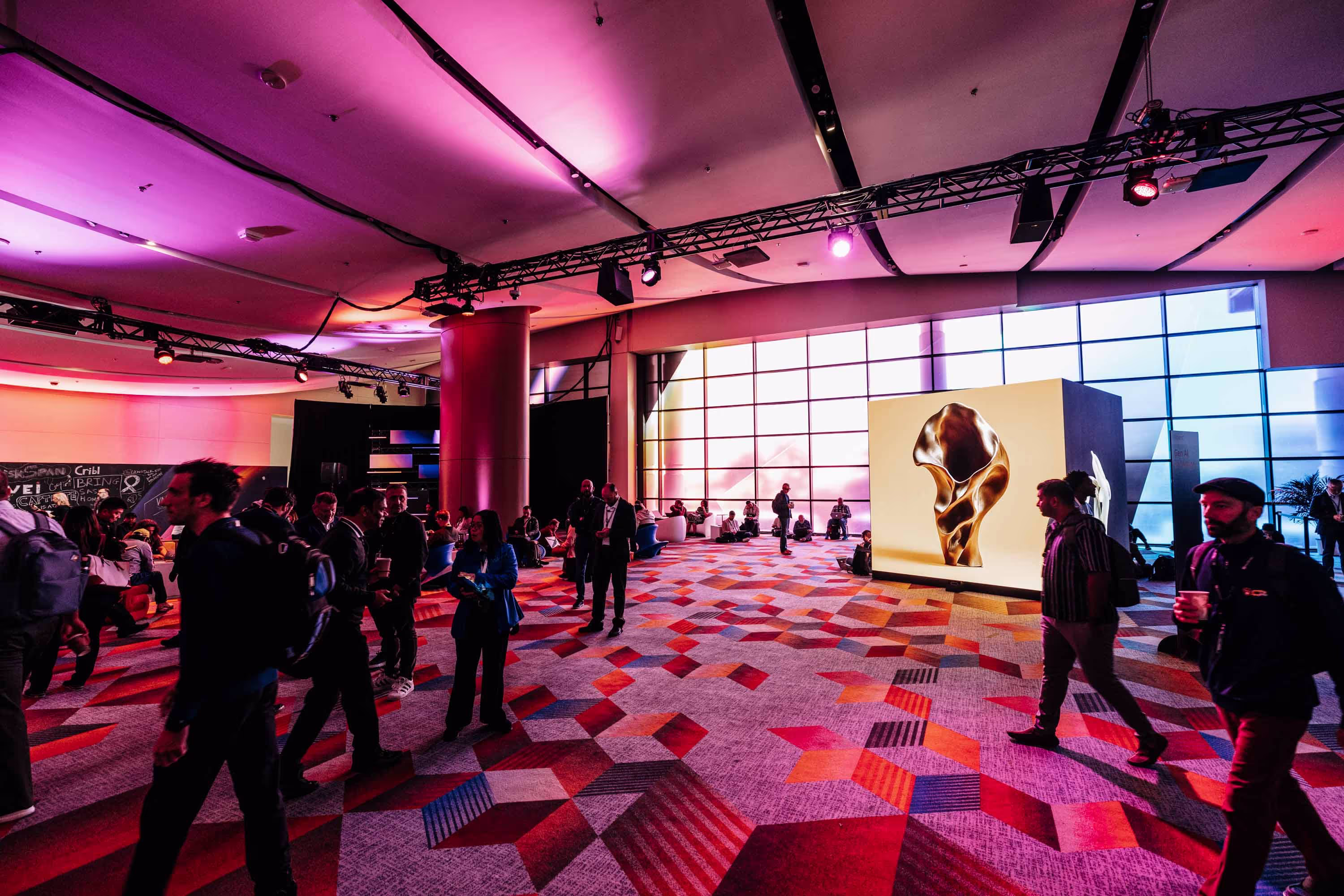 A group of people standing in a room