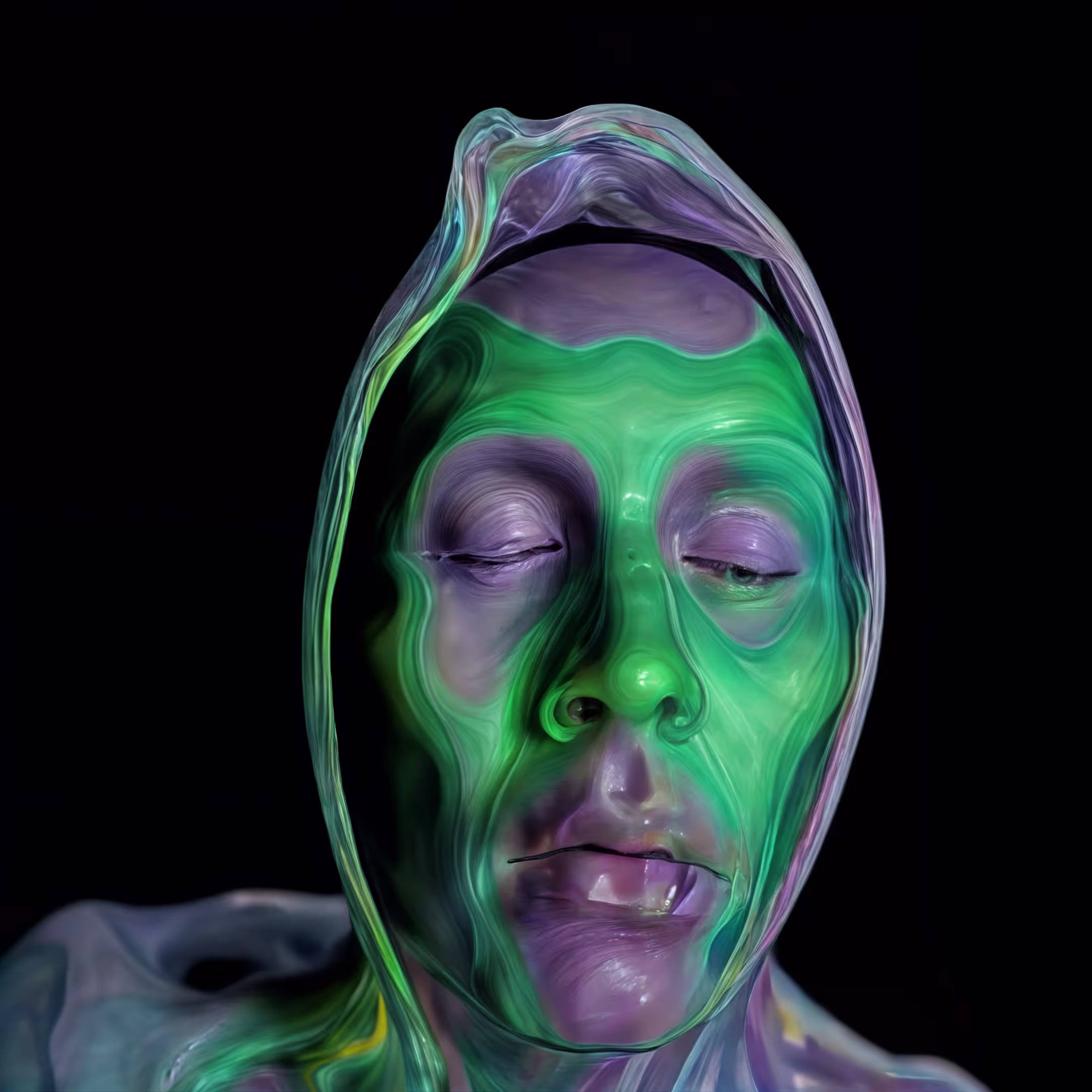 A woman with her eyes closed wearing a hoodie