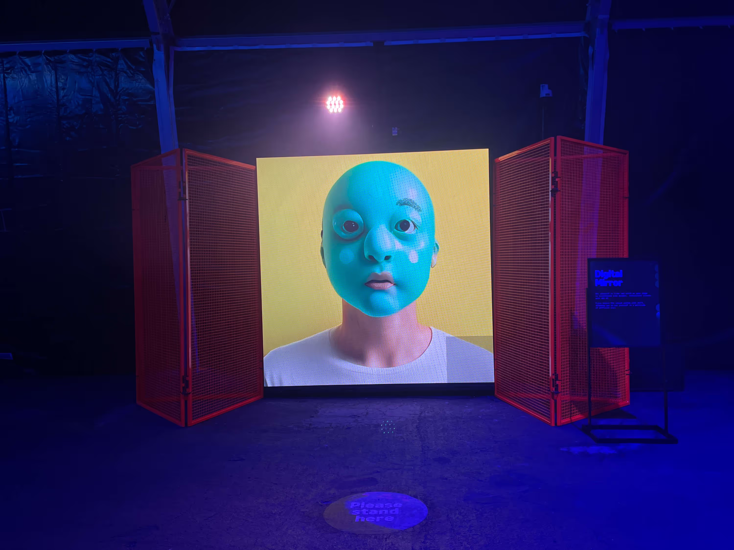 A large screen with a blue face