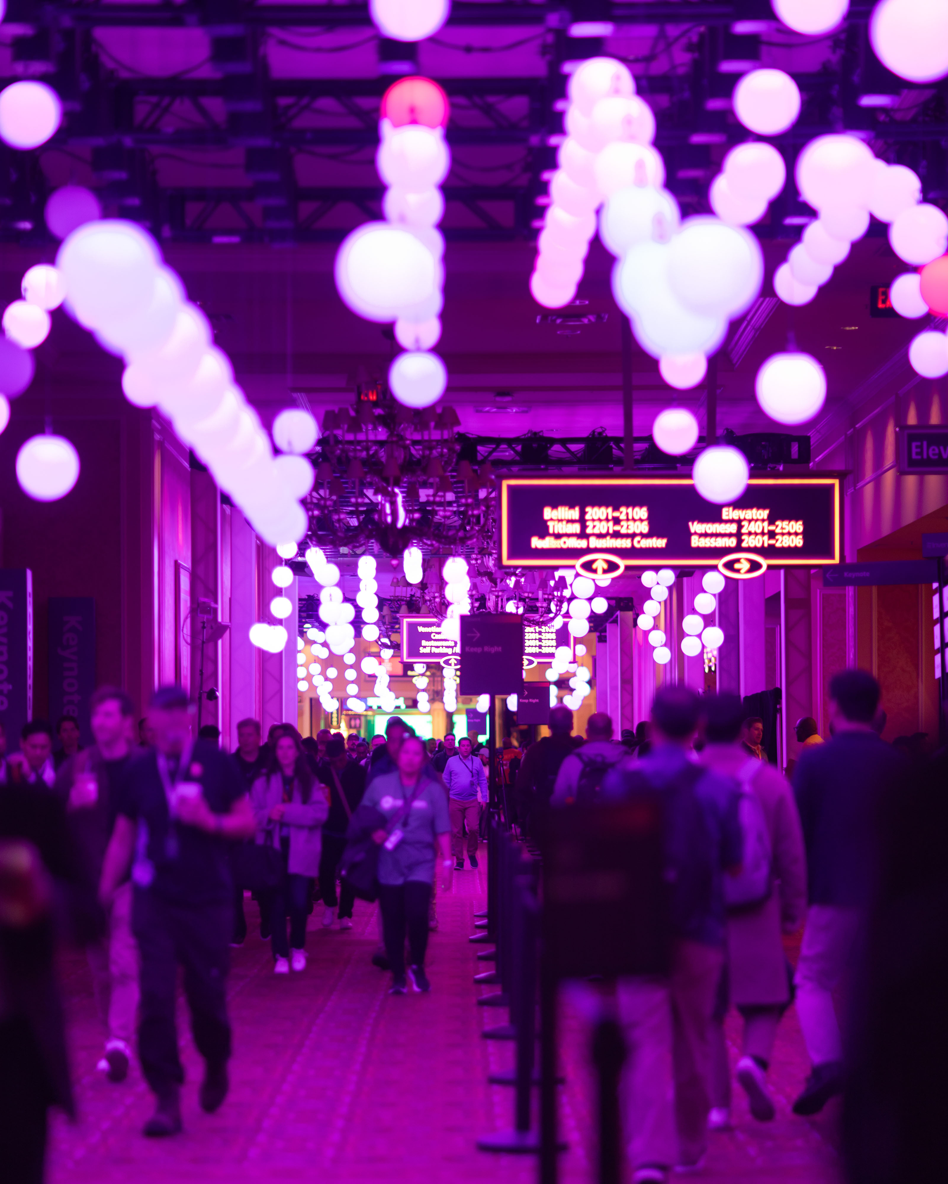 purple lighting with large lightbulb instillation