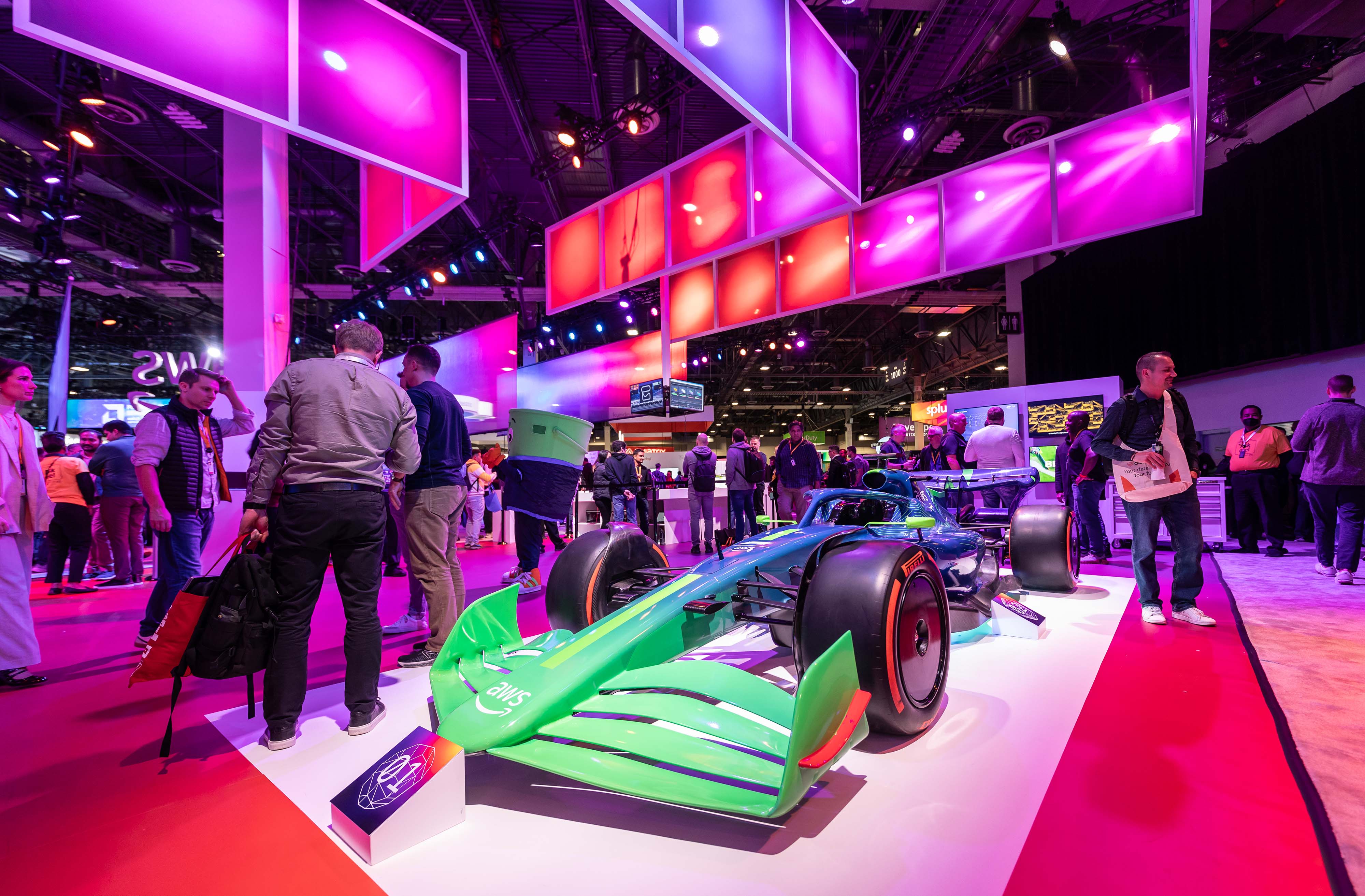 green go kart inside of conference room