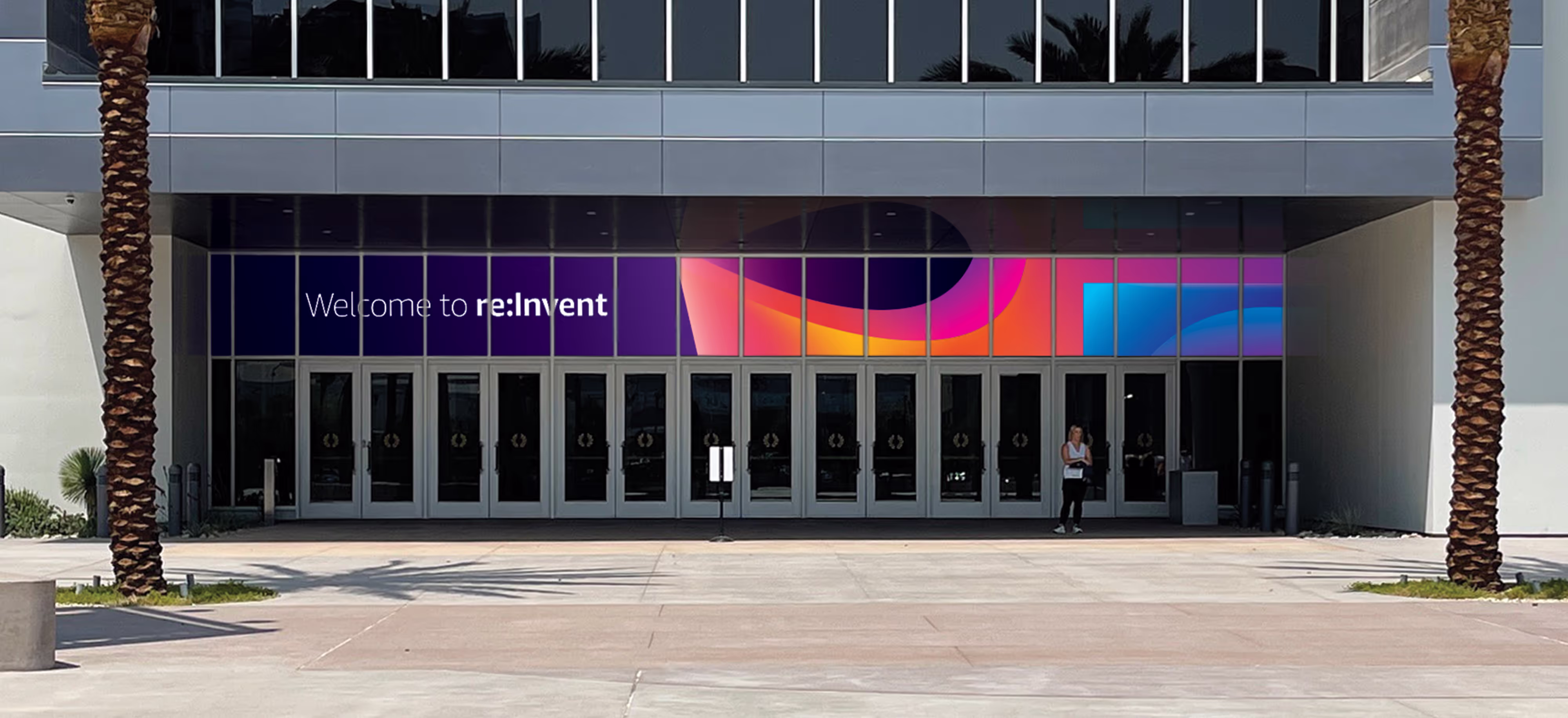reinvent 2023 entrance outside banner