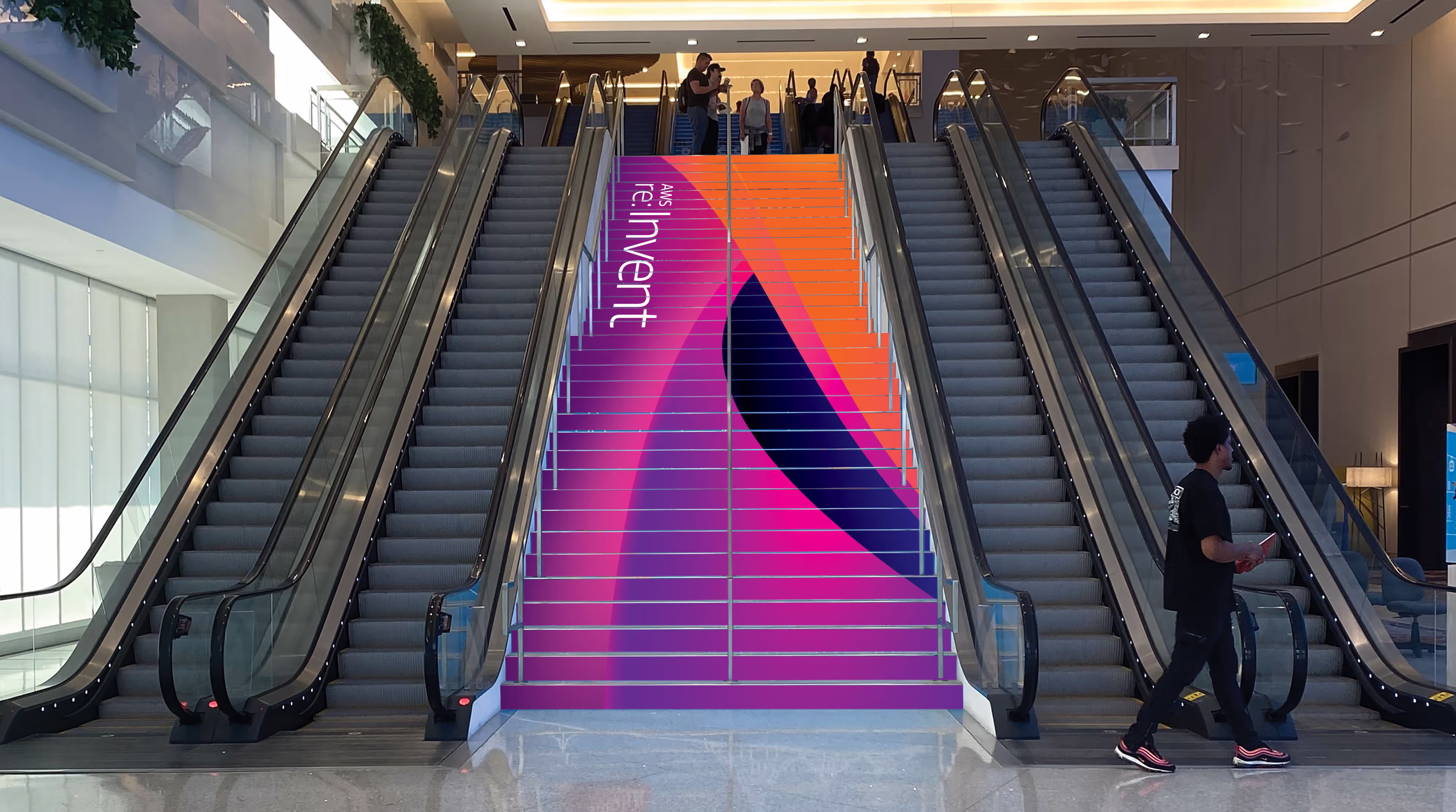 stair decal gradient between escalators