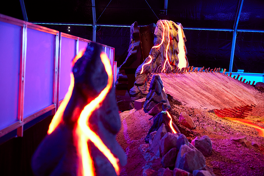 The RC Racers course, a rocky track picked out by neon lava lines