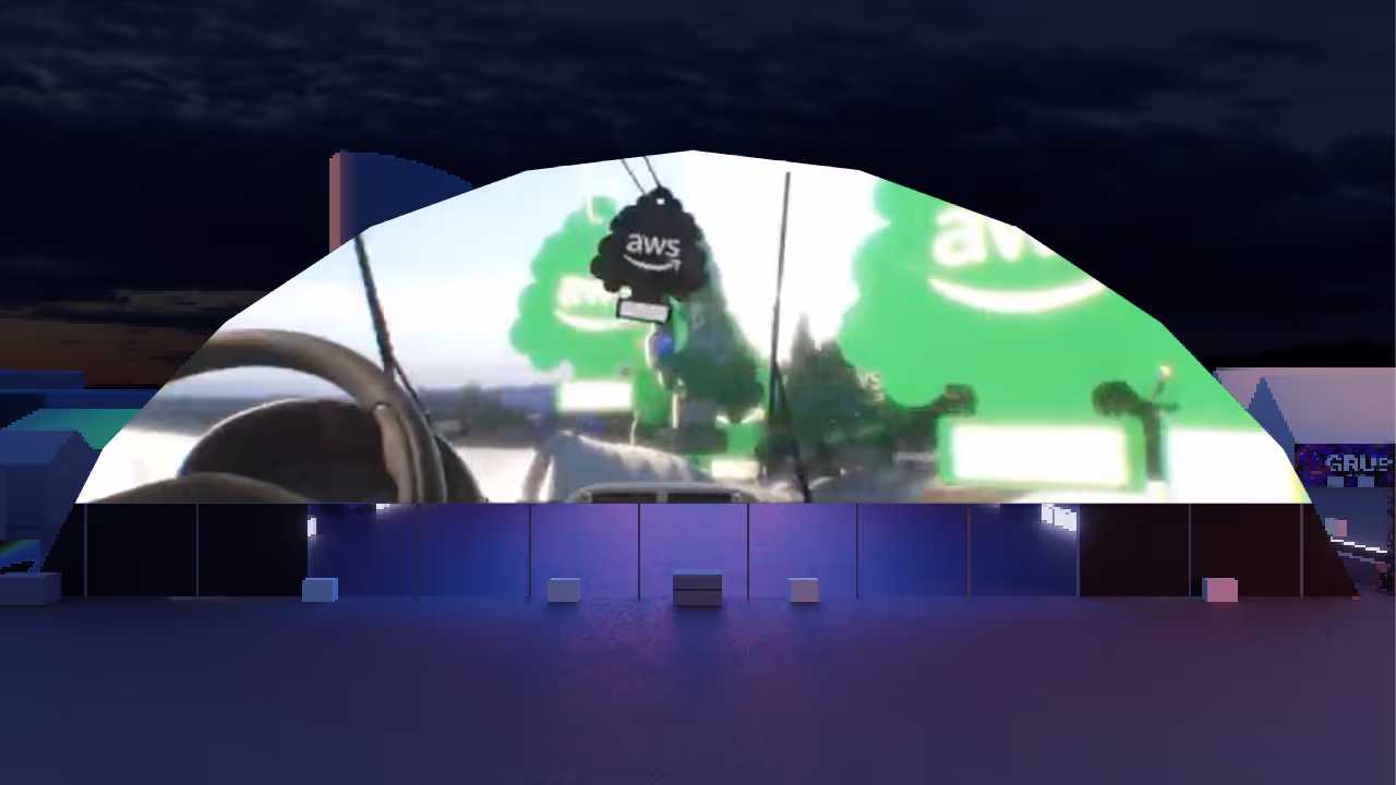 A building with a giant screen in front of it.