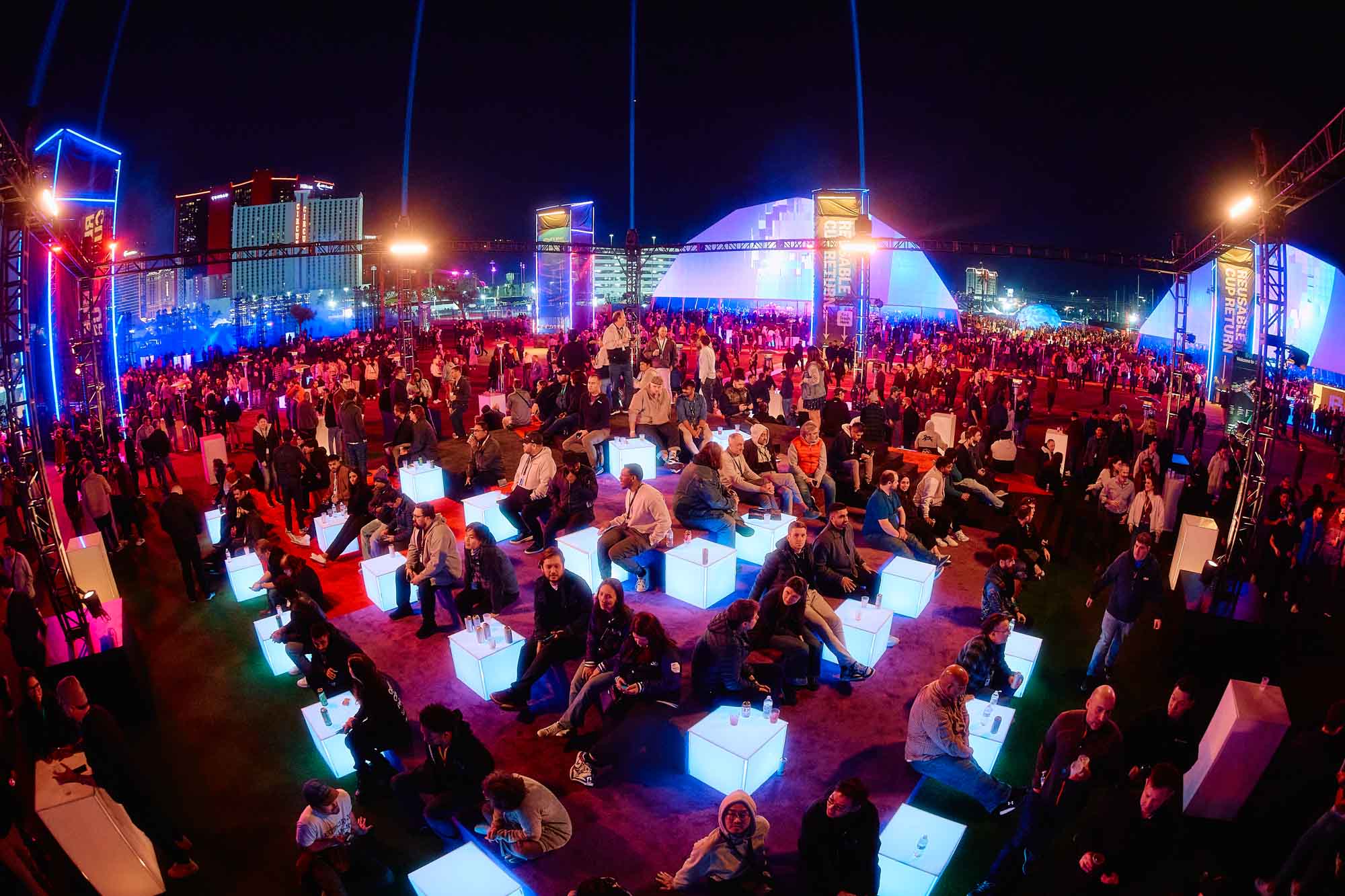 Glowing cube light tables at an event