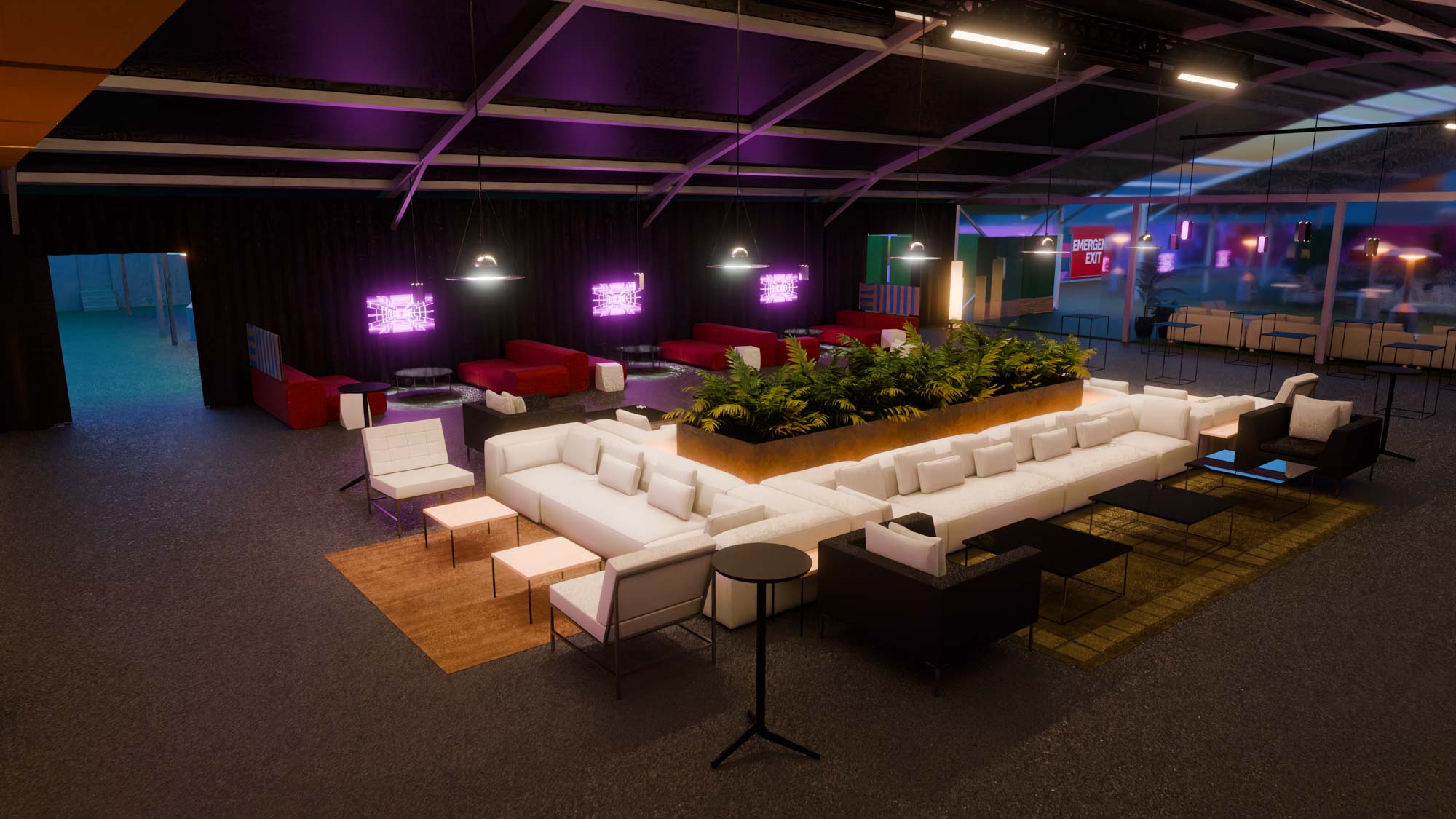 A room with a couch and a table