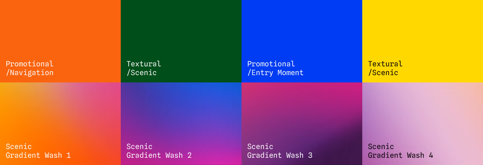 Colour palette and hierarchy — promotional, textural and scenic washes