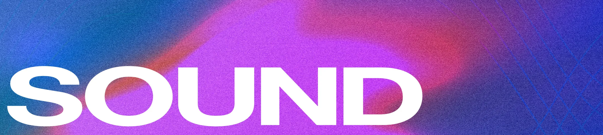 Close-up of the word SOUND in bold white letters over a colorful blurred gradient background.