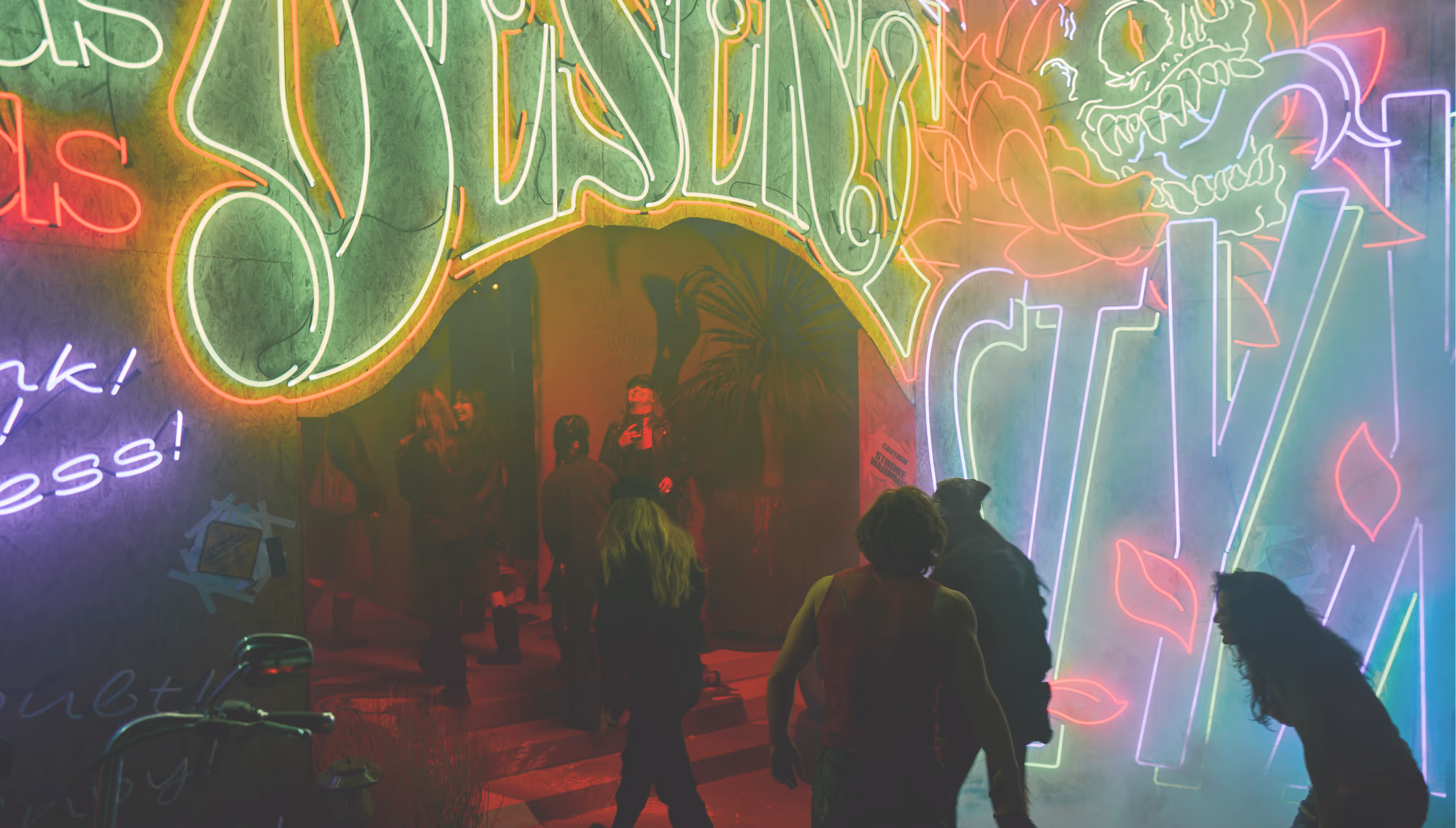 Neon-lit crowd