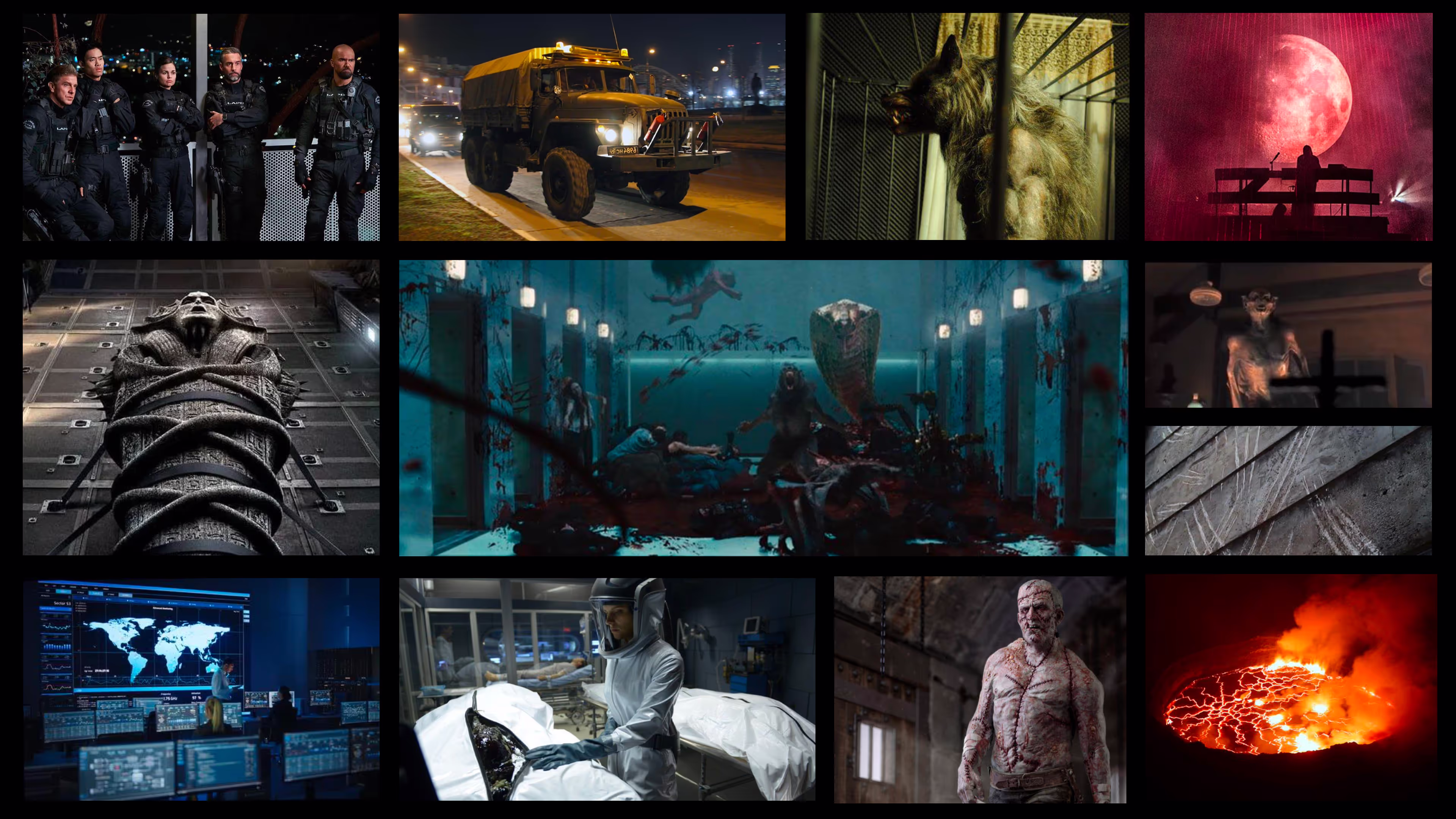 grid of images depicting a halloween party