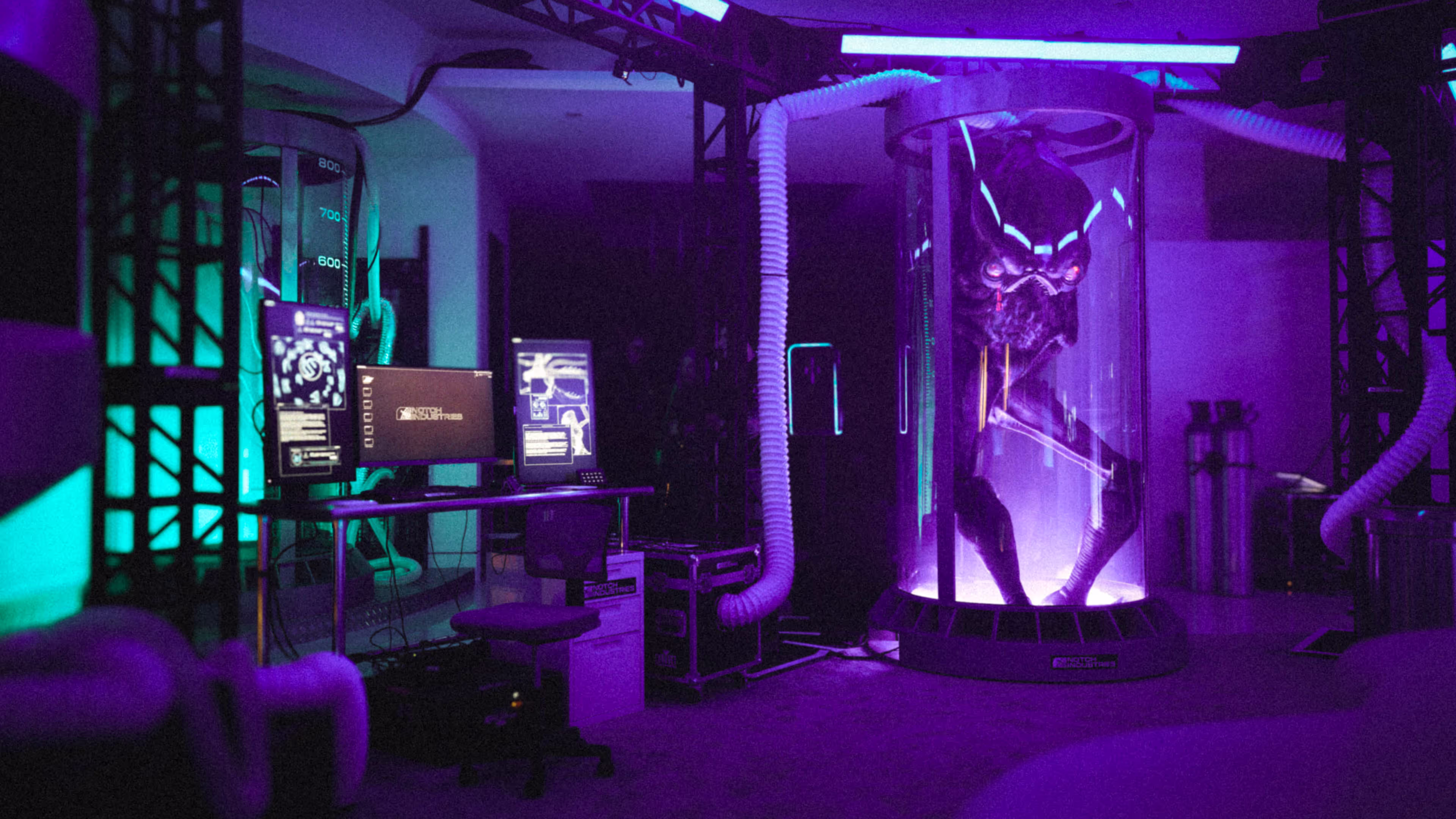 alien set with blue and purple lighting