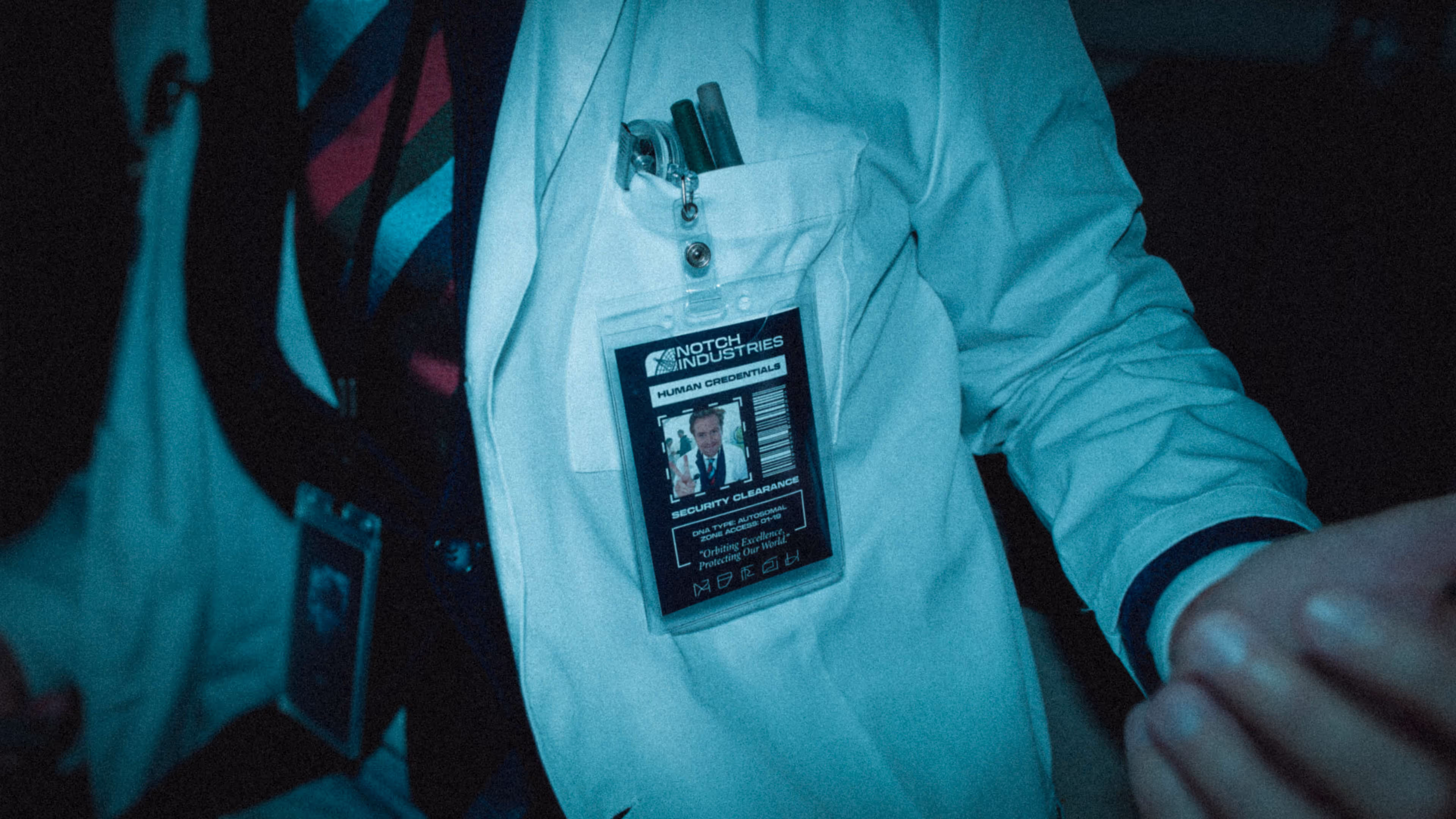id badge on a white lab coat halloween costume