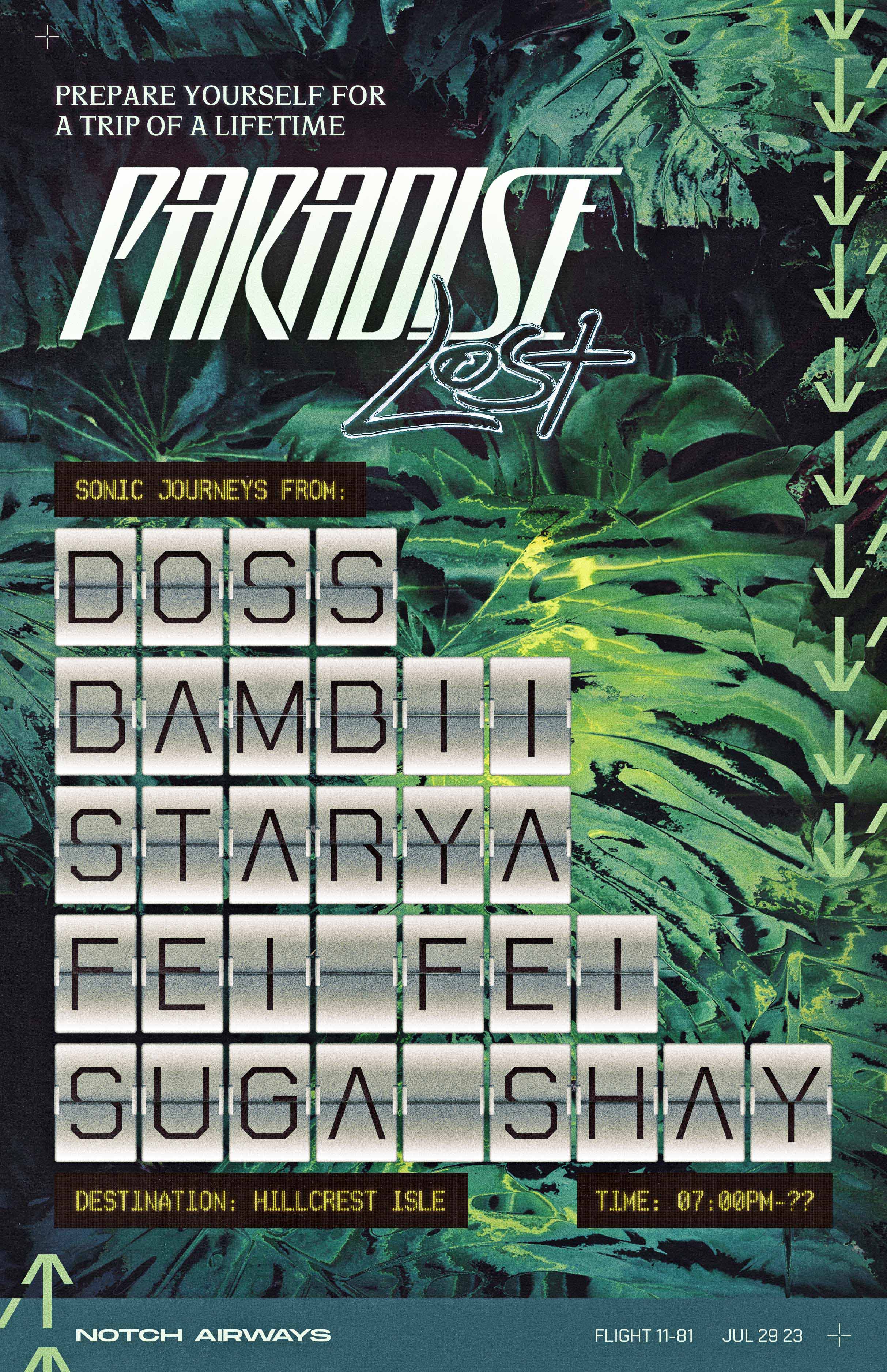 party flyer with palm tee background