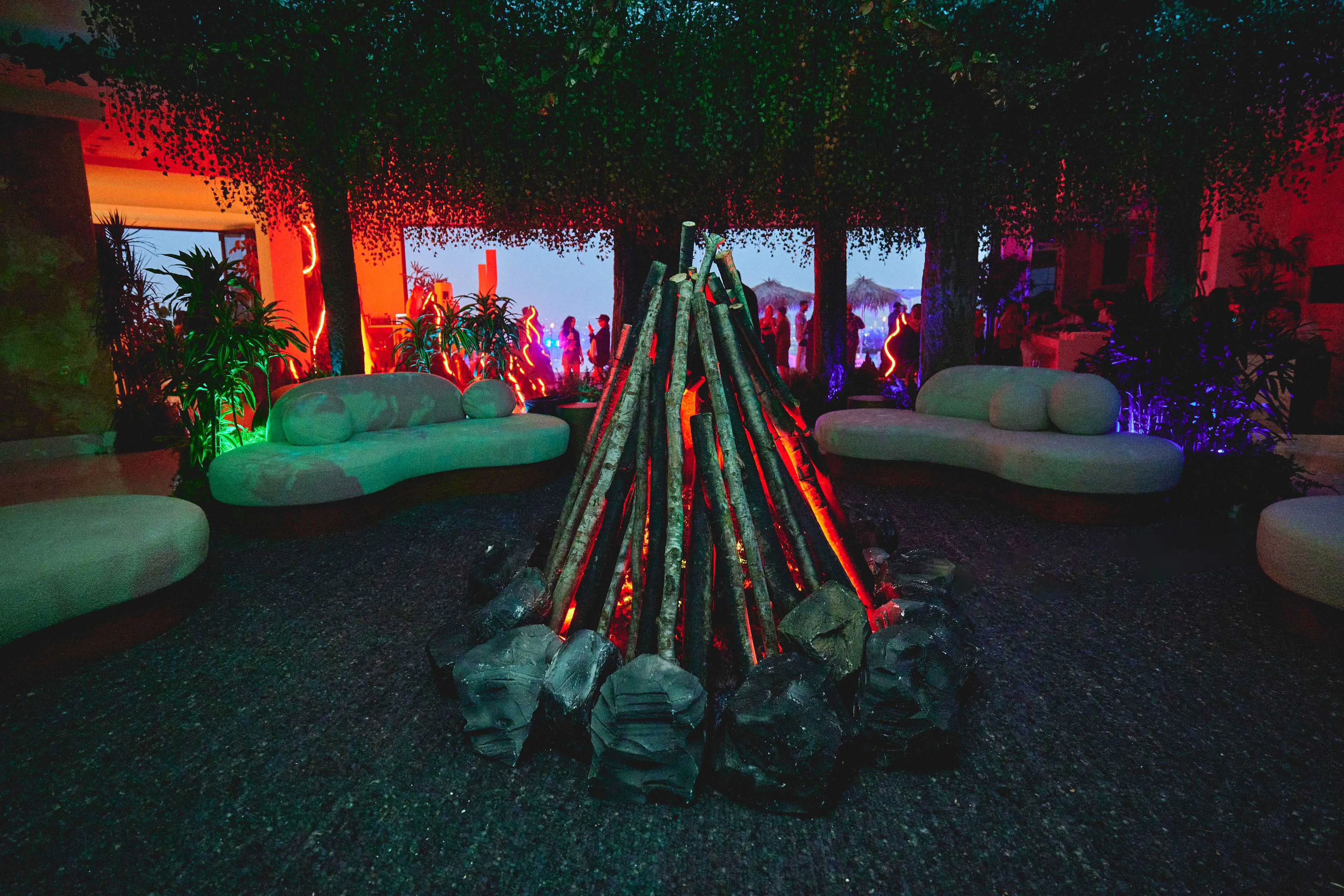bonfire in the middle of a living room