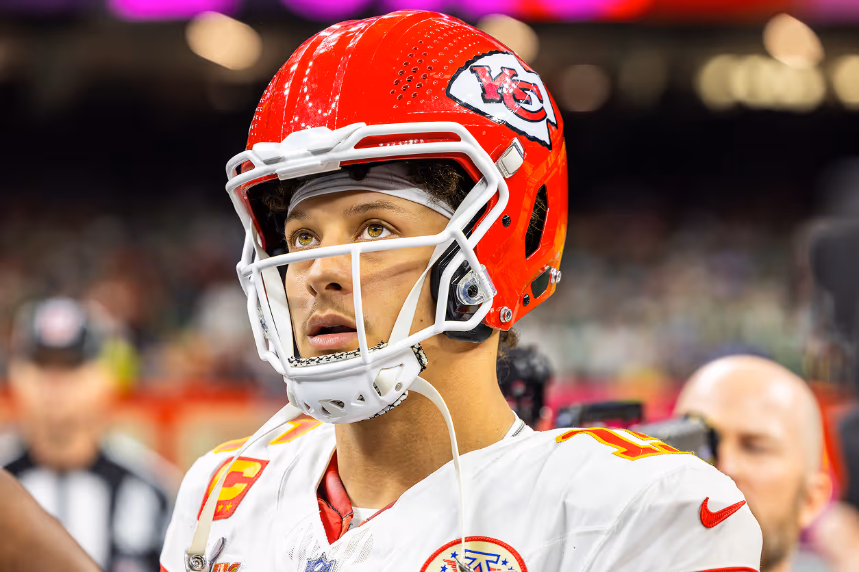 Close up of football player wearing helmet