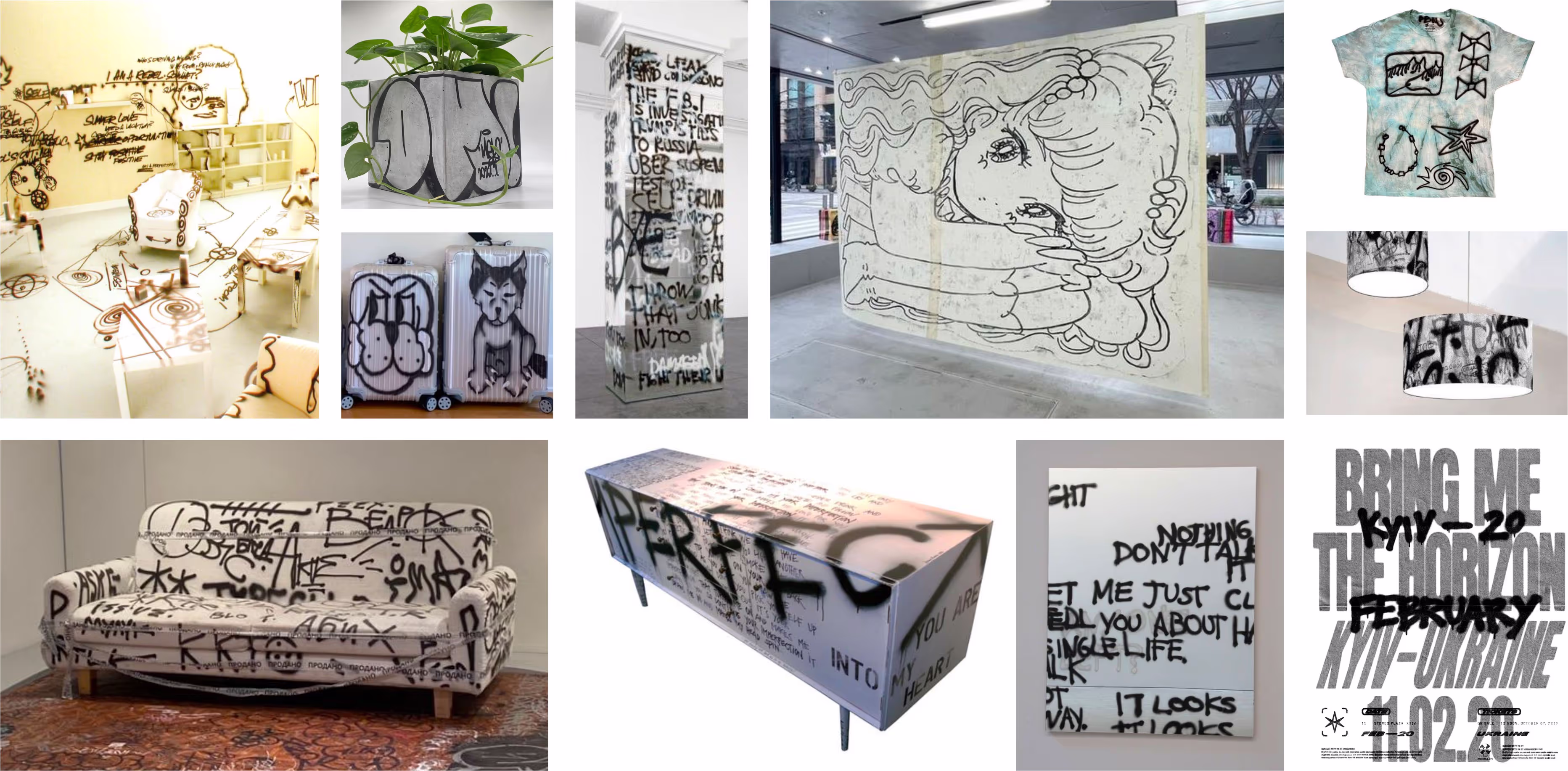 A collage of images of various art pieces.