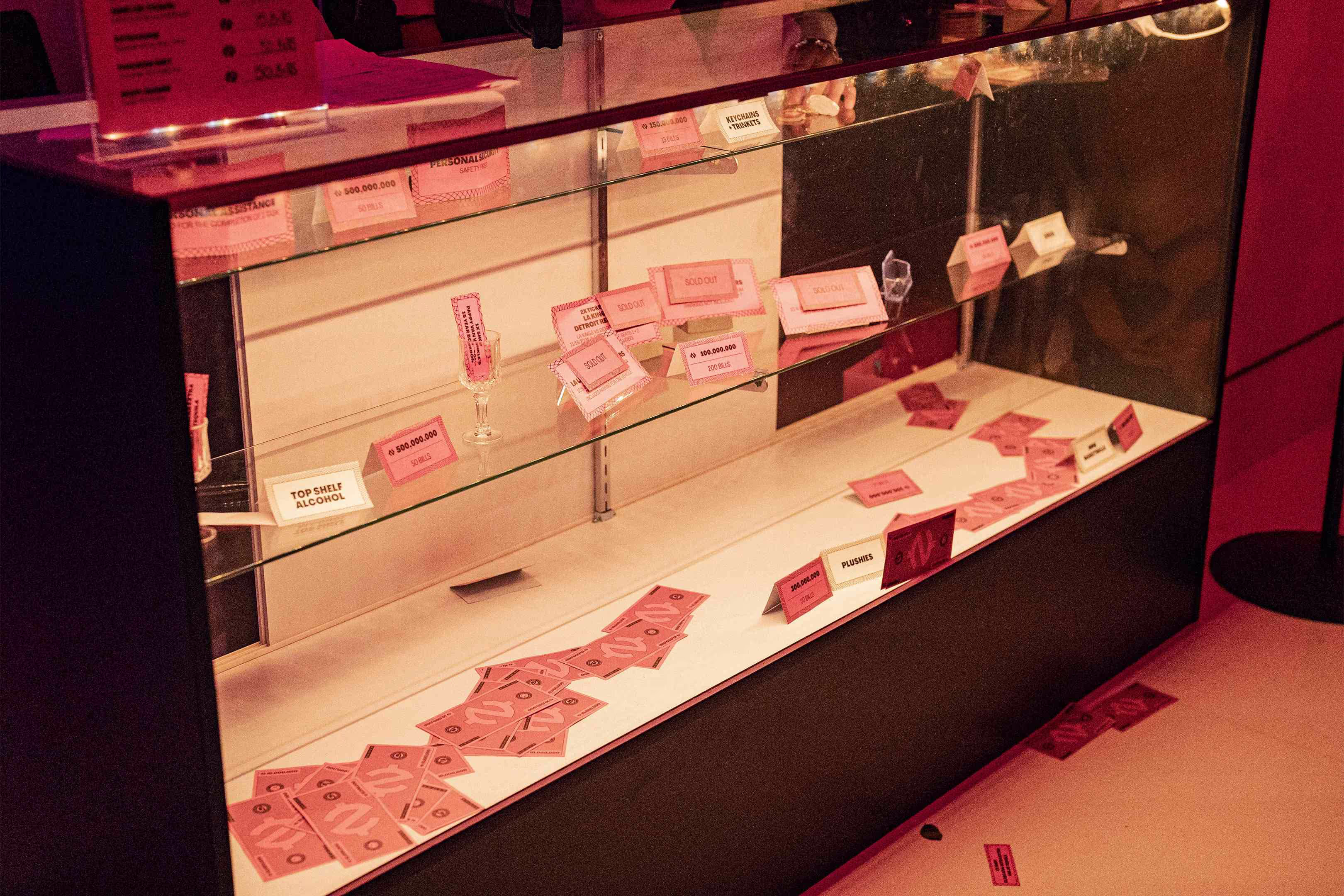 A display case filled with lots of different items.