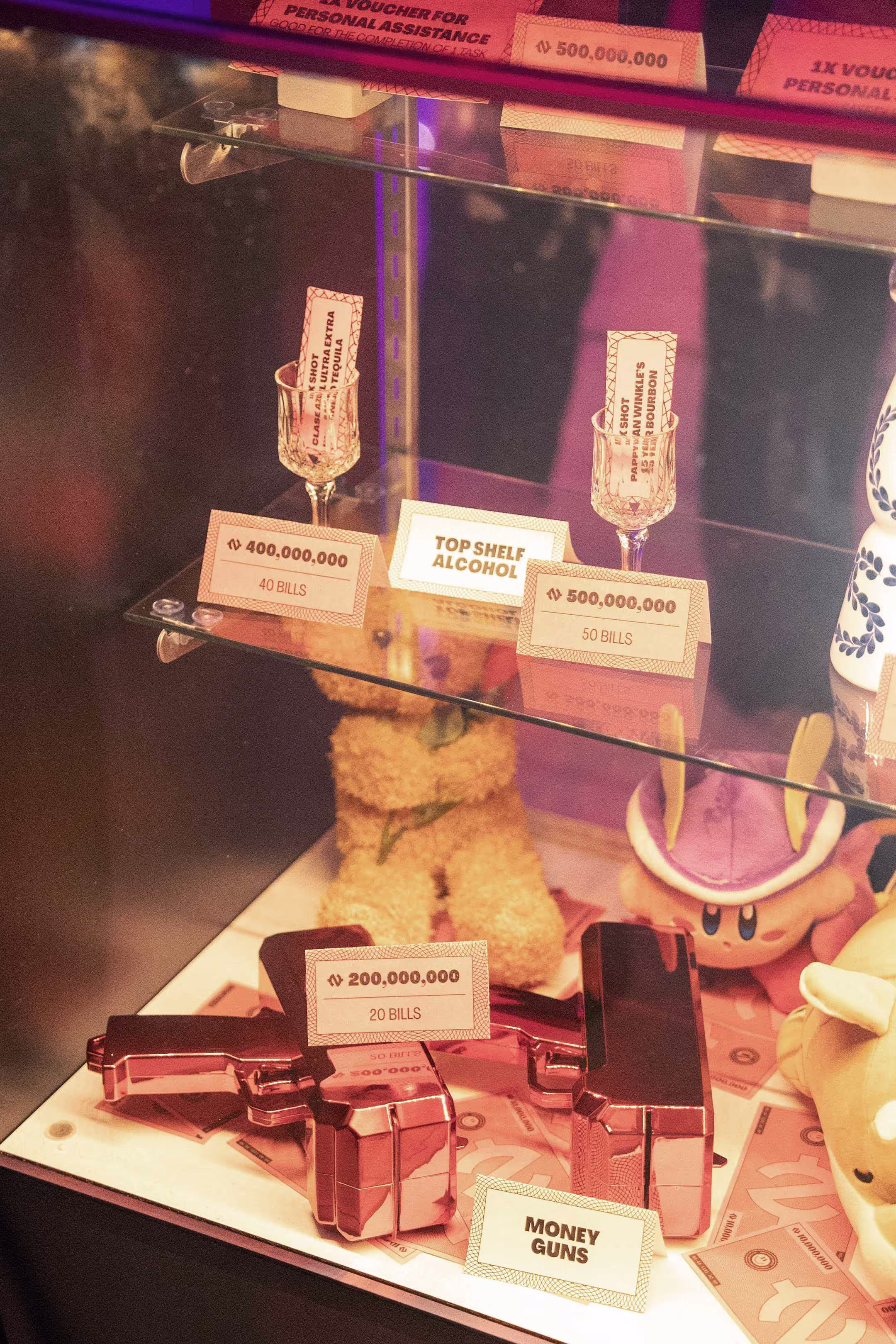 A display case filled with lots of different items.