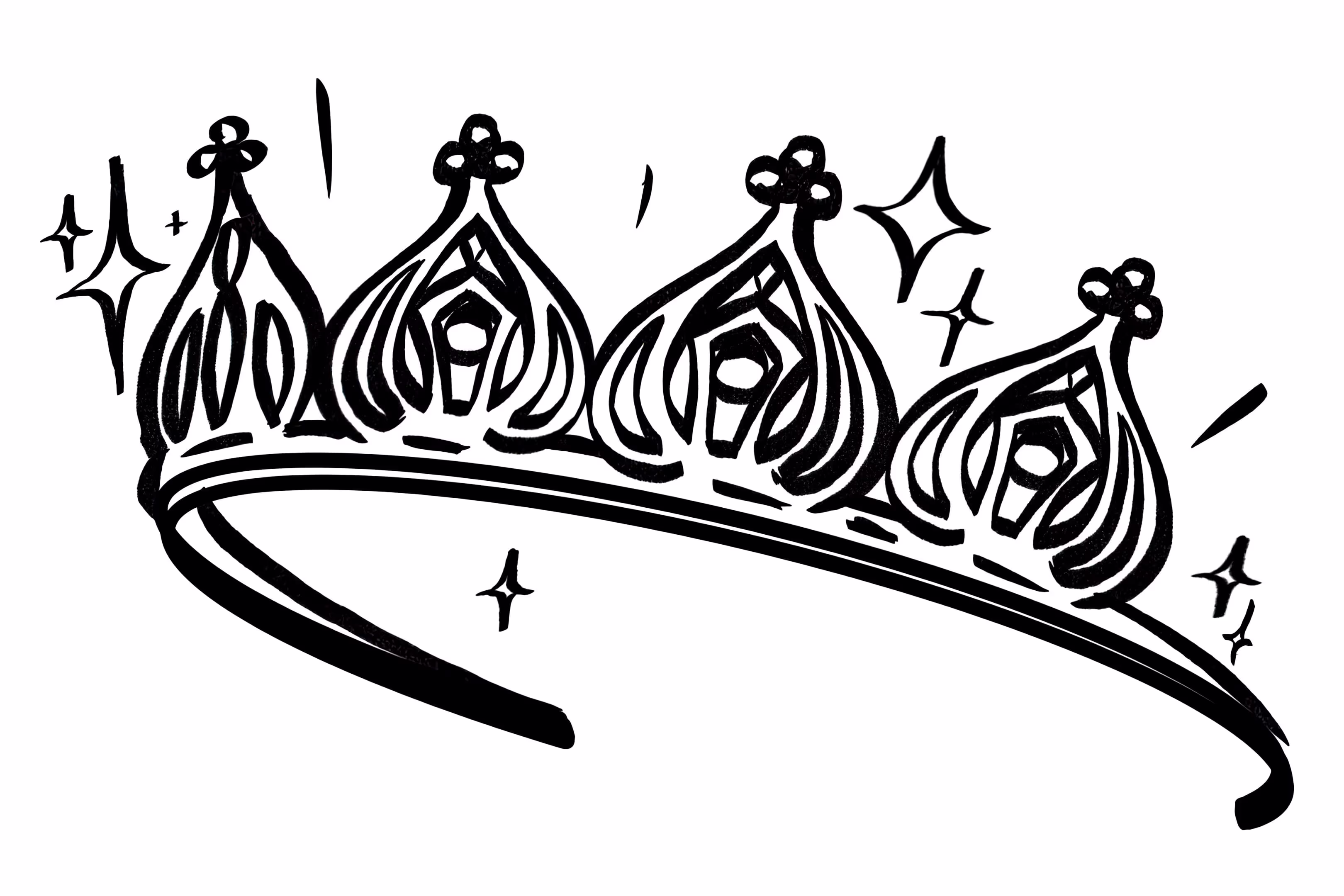 A drawing of a crown on a white background.