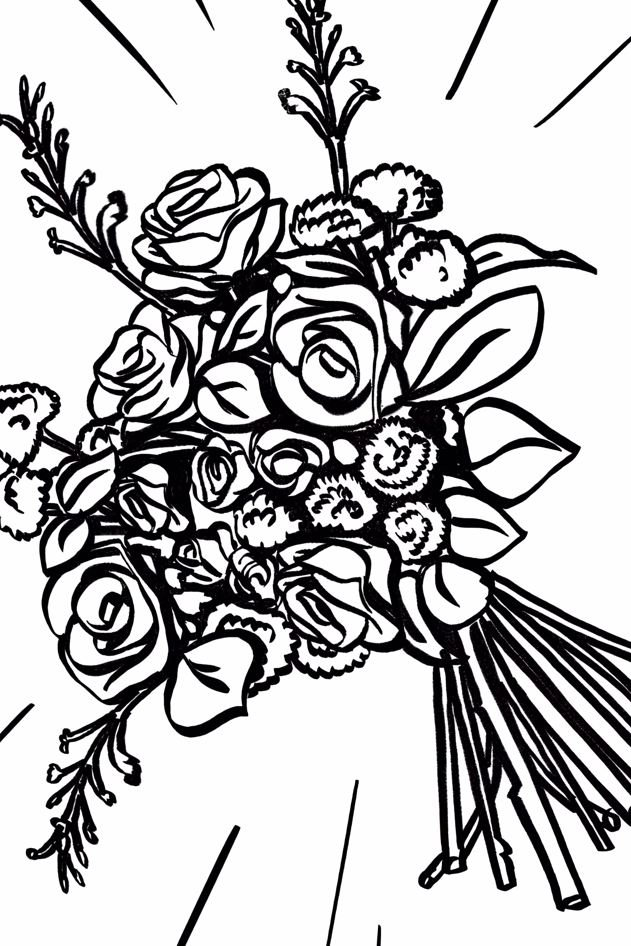 A drawing of a bunch of flowers on a white background.